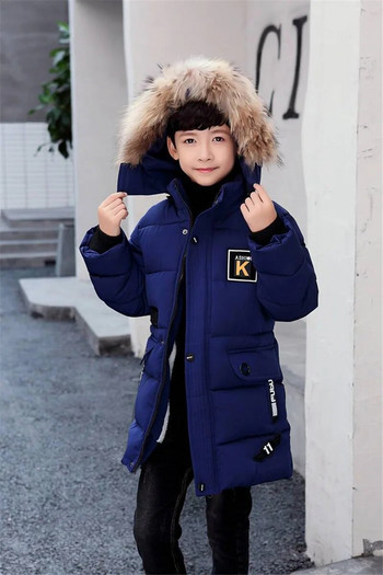 Big Παιδικό Χοντρό Μακρύ Σακάκι Φθινοπωρινό Χειμώνα Αγόρια Plus Velvet Ζεστά Εφηβικά Παλτό Μόδα Μεσαίο Μήκος Με φερμουάρ με κουκούλα 5-14 ετών