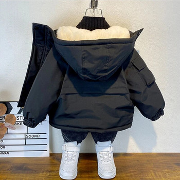 Μόδα για αγόρια 3-10 ετών Winter Plus Velvet Outerwear Παιδικά με κουκούλα Ζεστά μπουφάν Παιδικά Ρούχα Αγόρια Παχιά αντιανεμικά παλτά