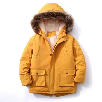 Αγόρι μάλλινο παλτό με μεγάλο γούνινο γιακά Χειμερινά φλις μπουφάν για παιδιά με κουκούλα με κουκούλα ζεστό παιδικό μωρό Ανεμοθραύστης