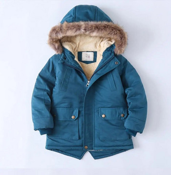 Αγόρι μάλλινο παλτό με μεγάλο γούνινο γιακά Χειμερινά φλις μπουφάν για παιδιά με κουκούλα με κουκούλα ζεστό παιδικό μωρό Ανεμοθραύστης