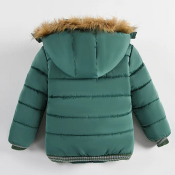 Χειμερινό νέο βελούδινο παλτό από μακρυμάνικο βαμβακερό παλτό για αγόρια με χαμογελαστό πρόσωπο Χαριτωμένο, αντιανεμικό παλτό μόδας με ζεστή κουκούλα