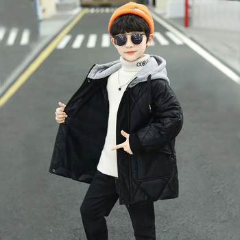 Παιδικά χοντρά βαμβακερά ρούχα Μπουφάν με κουκούλα Εξωτερικά ενδύματα για αγόρια Winter Teenage Long Plus Velvet Ζεστά Παλτό Parka 3-14 ετών