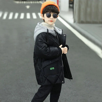 Παιδικά χοντρά βαμβακερά ρούχα Μπουφάν με κουκούλα Εξωτερικά ενδύματα για αγόρια Winter Teenage Long Plus Velvet Ζεστά Παλτό Parka 3-14 ετών
