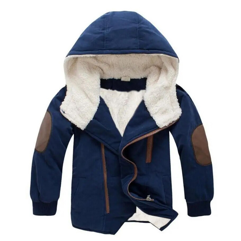 Augstas kvalitātes zēnu siltas jakas Ziemas virsdrēbes bērniem modes kažokādas apkakles biezas virsdrēbes bērnu jaka zēnu mēteļi ar kapuci