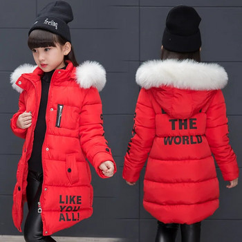 2023 Зимни топли якета за момичета Модни детски момичета с качулка с кожа Водоустойчиви връхни дрехи Детски паркове с памучна подплата