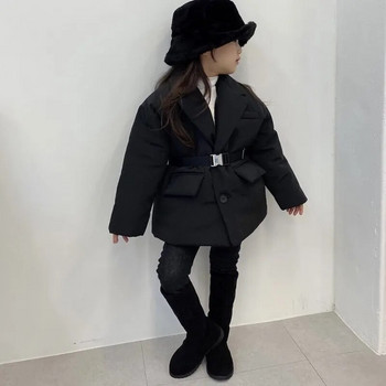 Модно бебе, момче, момиче, яке с памучна подплата, зимно детско палто с колан за колан, топло връхно облекло, бебешко облекло с обърната яка, 2-10 години