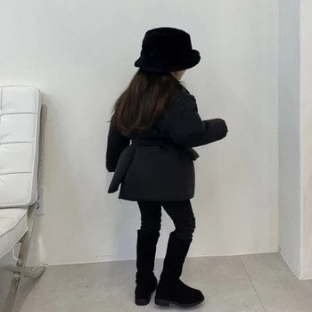 Модно бебе, момче, момиче, яке с памучна подплата, зимно детско палто с колан за колан, топло връхно облекло, бебешко облекло с обърната яка, 2-10 години