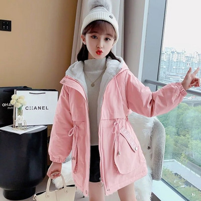 Vaikų žiemos pūkinė medvilninė striukė plius aksominė mergaičių rūbai vaikiški rūbai stori parko paltai su gobtuvu Sniego kostiumas viršutiniai drabužiai nuo vėjo