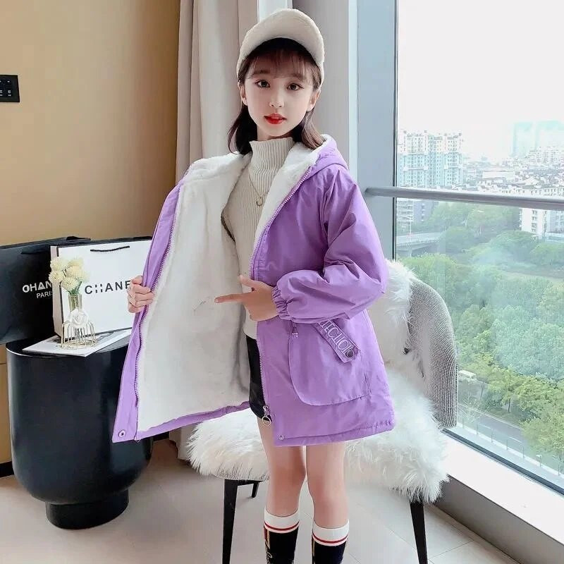 Vaikų žiemos pūkinė medvilninė striukė plius aksominė mergaičių rūbai vaikiški rūbai stori parko paltai su gobtuvu Sniego kostiumas viršutiniai drabužiai nuo vėjo