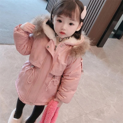 Meiteņu bērnu mētelis, jaka, ārdrēbes, 2023. gads ar kapuci plus samta biezums silts ziemas rudens tops kokvilnas pusaudžu flīsa bērnu C