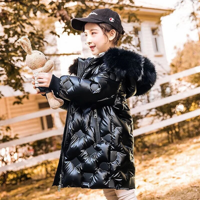 2023 m. Merginos Parka Ilgi Paltai Žieminiai Neperšlampami Kailiniai Apykaklės Striukės Su gobtuvu Didelės Vaikiškos Storos Šiltos Medvilnės Viršutiniai Drabužiai Sniego kostiumas paaugliams