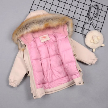 Есенно-зимна кожена яка Дебели топли якета за момичета Топли детски пухени палта за момичета 2-8 години Връхни дрехи Детски дрехи