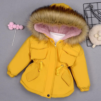 Есенно-зимна кожена яка Дебели топли якета за момичета Топли детски пухени палта за момичета 2-8 години Връхни дрехи Детски дрехи