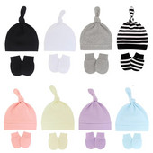 Jaundzimušā fotografēšanas cepure ar dūraiņu komplektu Cute Cotton Baby Boy Girl Meitene Šalle Silts Zaķītis Beanie Cimdi New Born Cap Aksesuāri Dāvana