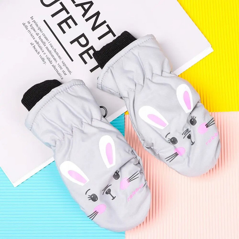 Vaikiškos žieminės slidinėjimo pirštinės Mielos animacinės triušiuko šiltos kumštinės pirštinės Neslidžios vandeniui atsparios vėjui pirštinės Lauko sportinės pirštinės berniukams mergaitėms