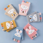 Bērnu piecu pirkstu cimdi Ziemas zēnam sabiezināti puspirksta dūraiņi Meitenei Bērnam adīti dūraiņi ziemai Jauna multfilma Silti Flip Cimdi