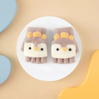 Bērnu piecu pirkstu cimdi Ziemas zēnam sabiezināti puspirksta dūraiņi Meitenei Bērnam adīti dūraiņi ziemai Jauna multfilma Silti Flip Cimdi