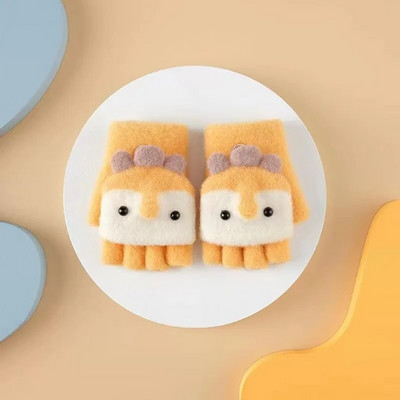 Bērnu piecu pirkstu cimdi Ziemas zēnam sabiezināti puspirksta dūraiņi Meitenei Bērnam adīti dūraiņi ziemai Jauna multfilma Silti Flip Cimdi