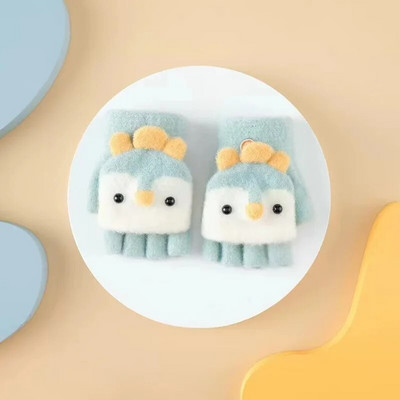 Bērnu piecu pirkstu cimdi Ziemas zēnam sabiezināti puspirksta dūraiņi Meitenei Bērnam adīti dūraiņi ziemai Jauna multfilma Silti Flip Cimdi