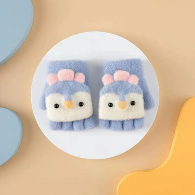 Bērnu piecu pirkstu cimdi Ziemas zēnam sabiezināti puspirksta dūraiņi Meitenei Bērnam adīti dūraiņi ziemai Jauna multfilma Silti Flip Cimdi