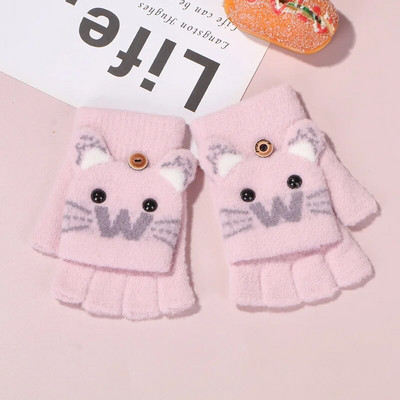 Bērnu piecu pirkstu cimdi Ziemas zēnam sabiezināti puspirksta dūraiņi Meitenei Bērnam adīti dūraiņi ziemai Jauna multfilma Silti Flip Cimdi