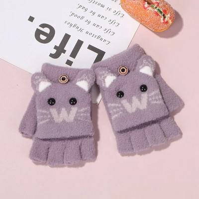 Bērnu piecu pirkstu cimdi Ziemas zēnam sabiezināti puspirksta dūraiņi Meitenei Bērnam adīti dūraiņi ziemai Jauna multfilma Silti Flip Cimdi