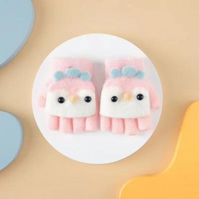 Bērnu piecu pirkstu cimdi Ziemas zēnam sabiezināti puspirksta dūraiņi Meitenei Bērnam adīti dūraiņi ziemai Jauna multfilma Silti Flip Cimdi