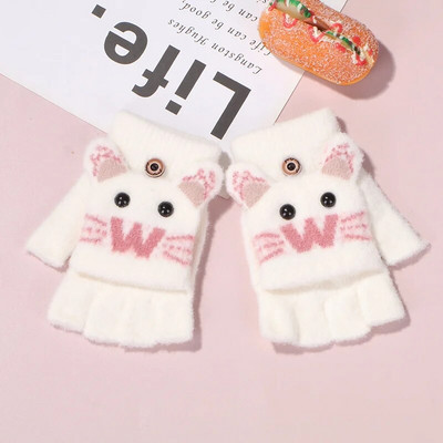 Bērnu piecu pirkstu cimdi Ziemas zēnam sabiezināti puspirksta dūraiņi Meitenei Bērnam adīti dūraiņi ziemai Jauna multfilma Silti Flip Cimdi