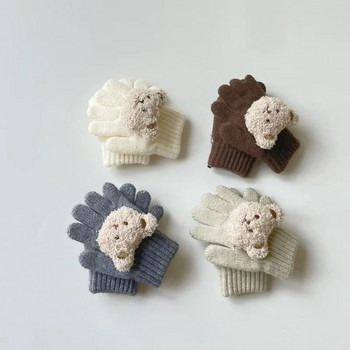 2-6 ετών Παιδιά Χειμωνιάτικα ζεστά γάντια Βρεφικά κορίτσια αγόρια Μικρό παιδί χοντρό χαριτωμένο αρκουδάκι πλεκτό γάντι από φλις παιδικά μαλακά γάντια με τα δάχτυλα