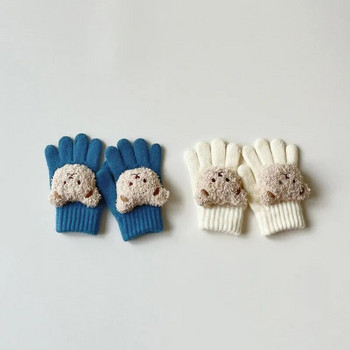 2-6 години Детски зимни топли ръкавици Бебешки момичета Момчета Прохождащи деца Удебеляване Сладко мече Плетена поларена ръкавица Детски меки ръкавици с пълни пръсти