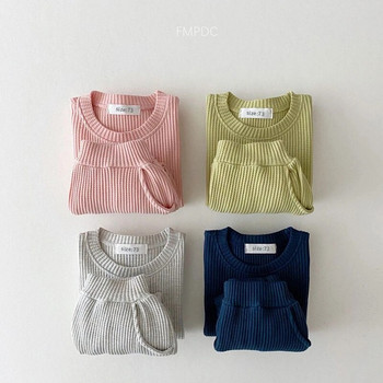 2023 г. Корейски комплекти дрехи от памук за бебета Kintting Макет от две части, вафлен памук Детски комплекти дрехи за момчета и момичета Горнища с анцуг + панталон