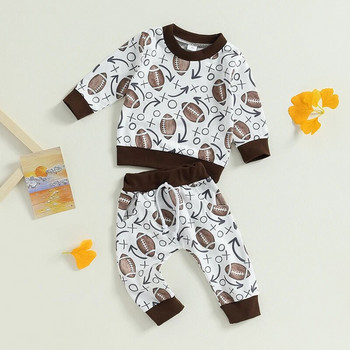 2023-06-12 Lioraitiin 0-3 ετών Νήπιο μωρό 2 τμχ Φθινοπωρινά ρούχα με στάμπα ποδοσφαίρου με μακριά μανίκια και ελαστικά μακριά παντελόνια