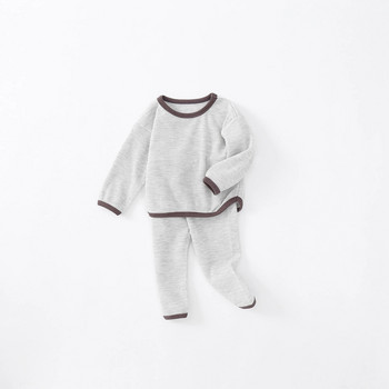Ново бебе, есен 2022 г., удобен и мек бебешки вафлен костюм, топ с кръгло деколте и дълъг ръкав + комплект от две части високо качество