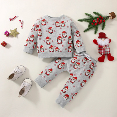 2GAB Ziemassvētku zēna rudens un ziemas apaļa apkakle ar garām ribām piedurknēm Ziemassvētku vecīša džemperis + jostas bikškostīms