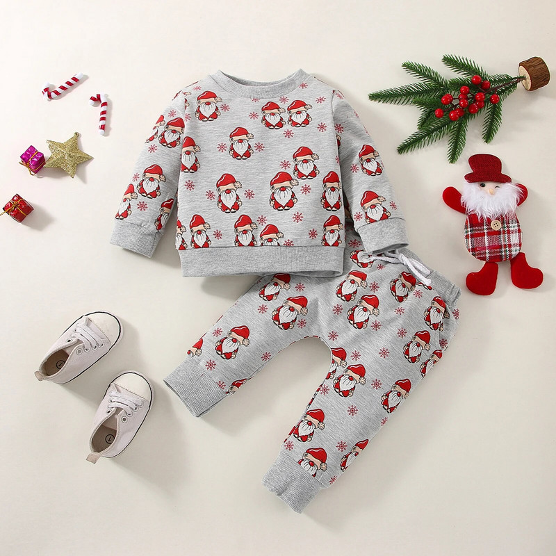 2GAB Ziemassvētku zēna rudens un ziemas apaļa apkakle ar garām ribām piedurknēm Ziemassvētku vecīša džemperis + jostas bikškostīms