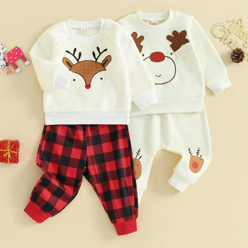 ma&baby 0-3Y Коледни новородени бебета Момчета Комплекти дрехи Елени Горнища с дълъг ръкав Карирани панталони Коледни тоалети Костюми