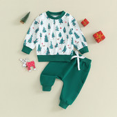 ma&baby 3M-3Y Ziemassvētki Jaundzimušais Zēns Zēns Meitene Drēbju komplekti Garām piedurknēm Koku apdruka Topi Bikses Ziemassvētku Tērpi Kostīmi D05