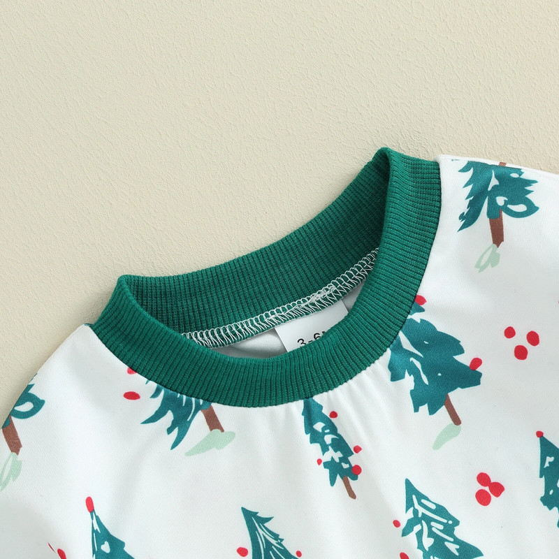 ma&baby 3M-3Y Ziemassvētki Jaundzimušais Zēns Zēns Meitene Drēbju komplekti Garām piedurknēm Koku apdruka Topi Bikses Ziemassvētku Tērpi Kostīmi D05