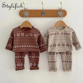 Rudens festivāla dāvanas zīdaiņiem, zēniem un meitenēm, daudzpusīgs Ziemassvētku sniegpārsliņu apdruka, mājas mēbeļu 2-daļīgs komplekts