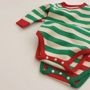 Πιτζάμες μωρό από καθαρό βαμβακερό κόκκινο πράσινο ριγέ Βρεφικό αγόρι για κορίτσι Παντελόνι Romper 2τμχ Σετ Long Johns για τα Χριστούγεννα Πρωτοχρονιά