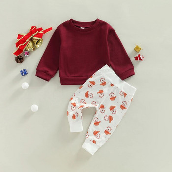 FOCUSNORM 0-24M Коледа 2 бр. Бебешки комплекти дрехи за момчета и момичета 3 цвята Пуловер с дълъг ръкав Едноцветен суичър + Панталони за коледно дърво