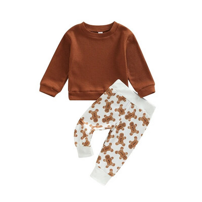 FOCUSNORM 0-24M Ziemassvētki 2gab Zēniņu meiteņu drēbju komplekti 3 krāsu džemperis ar garām piedurknēm, vienkrāsains džemperis + Ziemassvētku bikses