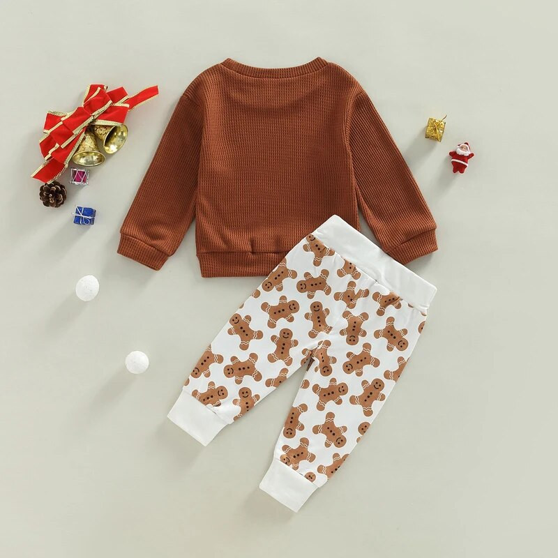 FOCUSNORM 0-24M Ziemassvētki 2gab Zēniņu meiteņu drēbju komplekti 3 krāsu džemperis ar garām piedurknēm, vienkrāsains džemperis + Ziemassvētku bikses