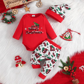 ma&baby 0-18M Χριστουγεννιάτικα Νεογέννητα Βρέφη Κοριτσάκι Αγόρι Σετ Ρούχα Επιστολή Romper Car Tree print Παντελόνι Χριστουγεννιάτικες στολές D05