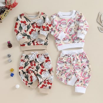 EWODOS Baby 2Pcs Коледни екипи Комплект панталони с дълъг ръкав Западен стил Суичър с дълъг ръкав и комплект панталони Комплект дрехи за малко дете