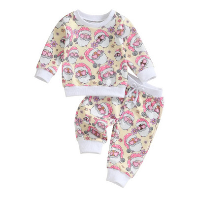 EWODOS Baby 2Gb Ziemassvētku tērpu bikšu komplekts ar garām piedurknēm Rietumu stila džemperis un bikšu komplekts ar garām piedurknēm Mazu bērnu apģērbu komplekts