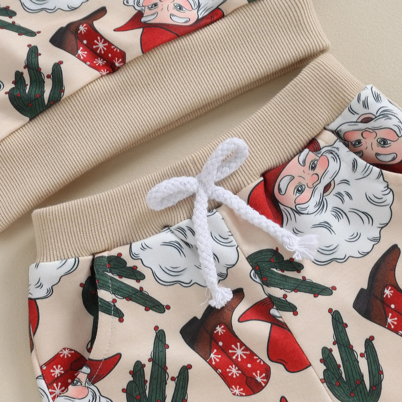 EWODOS Baby 2Gb Ziemassvētku tērpu bikšu komplekts ar garām piedurknēm Rietumu stila džemperis un bikšu komplekts ar garām piedurknēm Mazu bērnu apģērbu komplekts