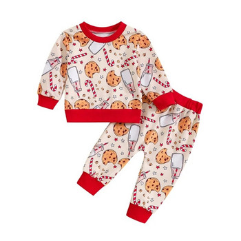 ma&baby 0-24M Коледни новородени бебета Малки деца Комплекти дрехи за момчета и момичета Cookie Milk Print Горнища с дълъг ръкав Панталони Екипировки D05