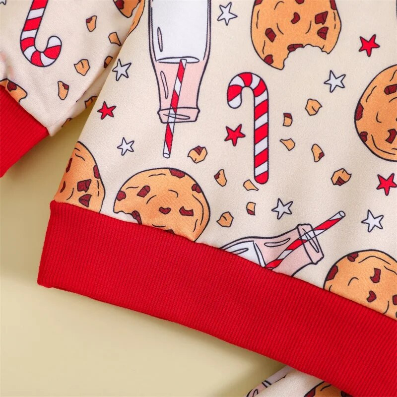 Χριστουγεννιάτικα 0-2Y Μικρά αγόρια για κορίτσια Ρούχα Μπισκότα Milk print Μακρυμάνικα φούτερ και μακρύ παντελόνι 2τμχ Φθινοπωρινά ρούχα