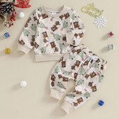 Vastsündinu jõuluriiete komplektid väikelapsed lapsed poisid tüdrukud põhjapõdratrükis pikkade varrukatega kampsunid elastsed vööpüksid rõivad